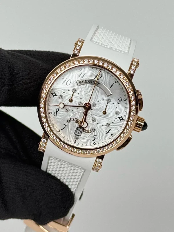 Breguet Marine Chronograph 18K Rose Gold & Diamonds Lady's Watch - Image 4