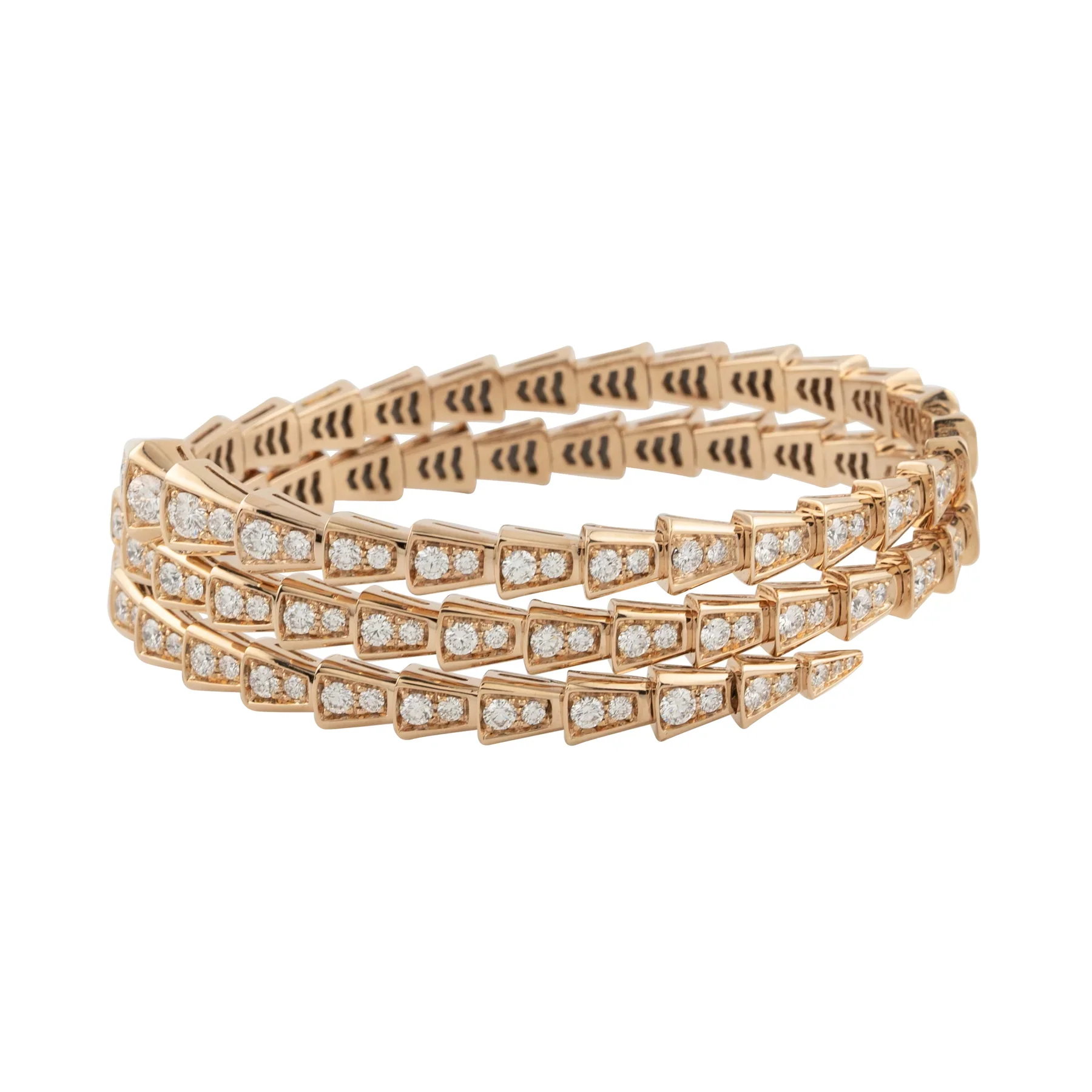 Bulgari 18K Rose Gold Serpenti Viper Two-Coil Full-Pavé Diamond Lady's Bracelet