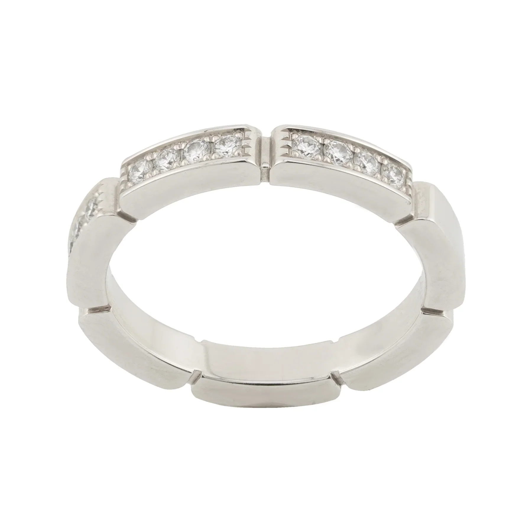 Cartier 18K White Gold Half-Paved Diamond Maillon Panthere Wedding Band Lady's Ring