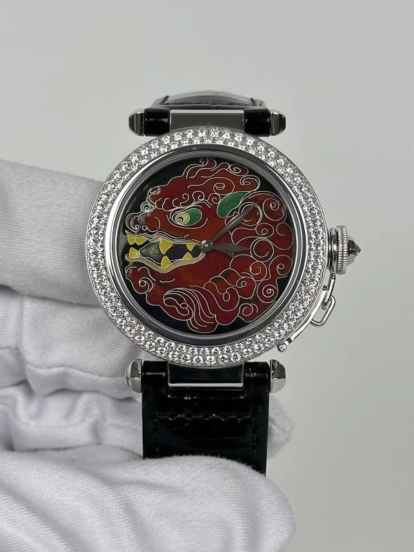 Cartier Pasha Cloisonne Enamel 18K White Gold & Diamonds Lady's Watch - Image 2