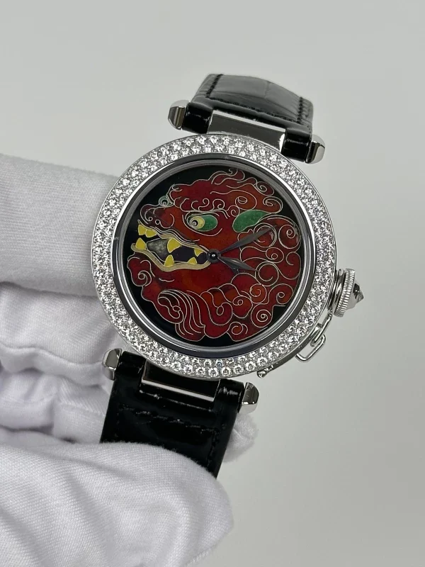 Cartier Pasha Cloisonne Enamel 18K White Gold & Diamonds Lady's Watch - Image 3