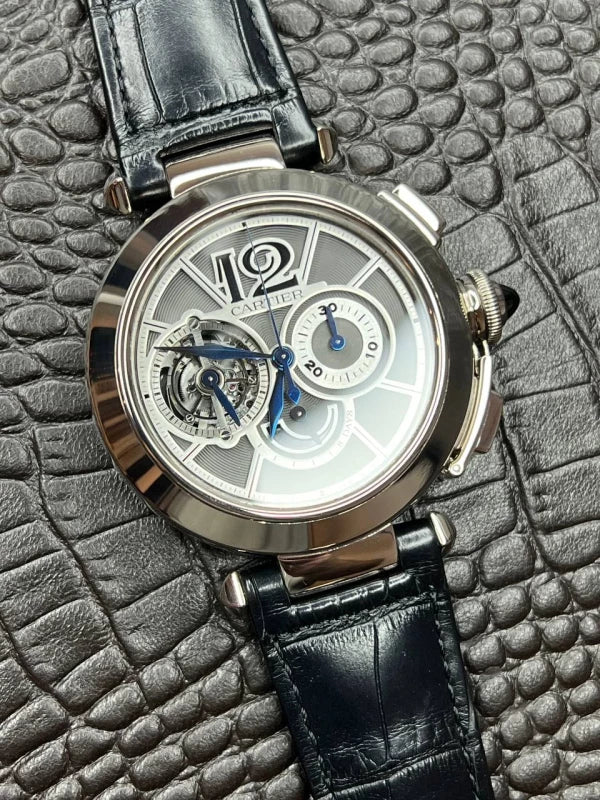 Cartier Pasha Flying Tourbillon Skeleton Chronograph 18K White Men's Watch - Image 3