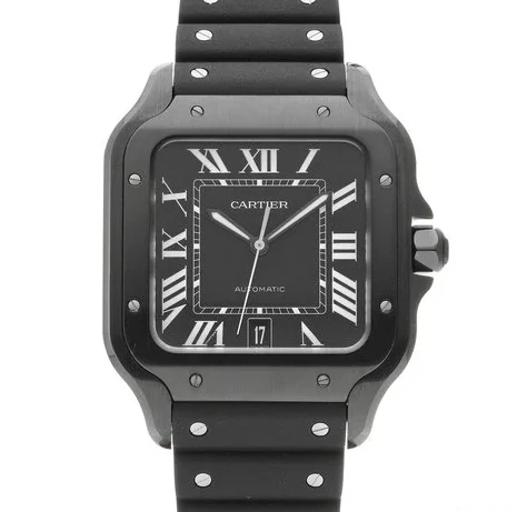 Cartier Santos Black ADLC Stainless Steel Men's Watch