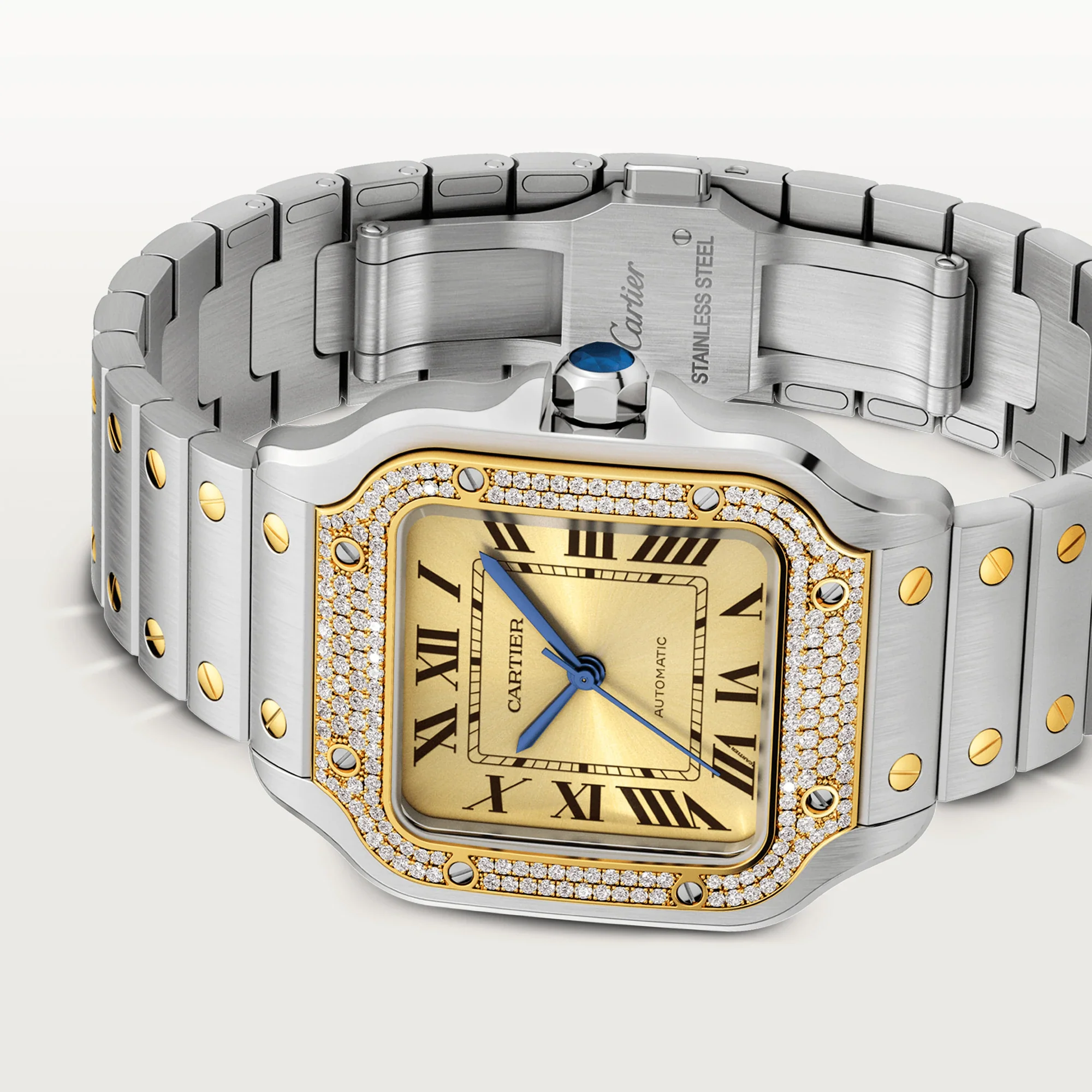 Cartier Santos Stainless Steel & Yellow Gold & Diamonds Unisex Watch - Image 4
