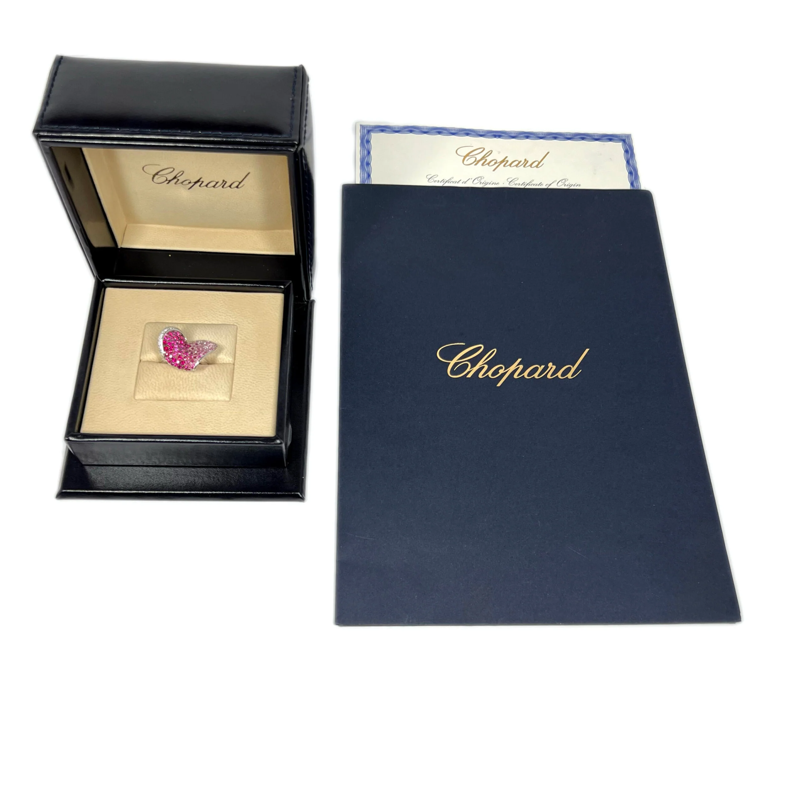Chopard 18k White Gold Pink Sapphire Ruby Diamond Heart Ladies Ring - Image 10