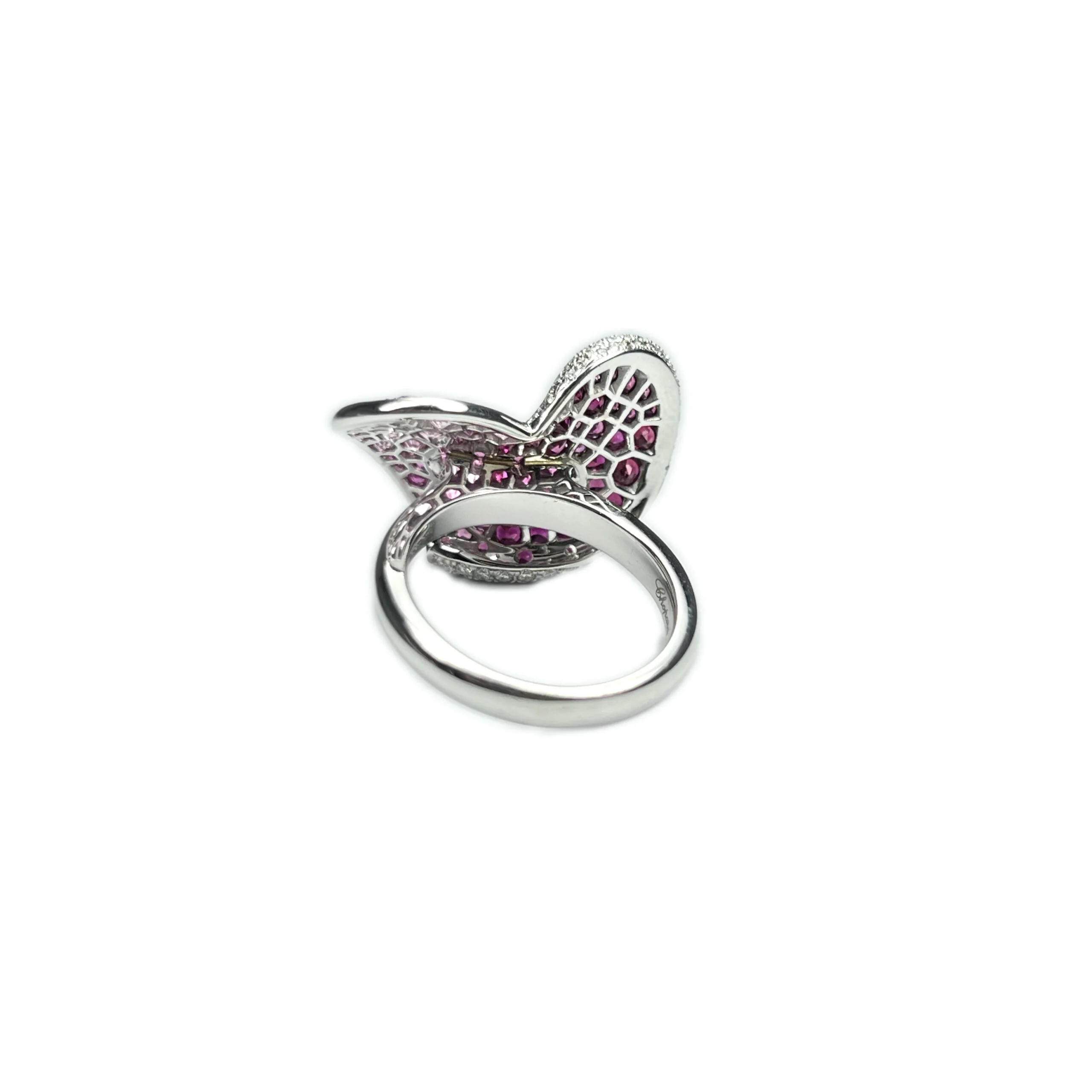 Chopard 18k White Gold Pink Sapphire Ruby Diamond Heart Ladies Ring - Image 2