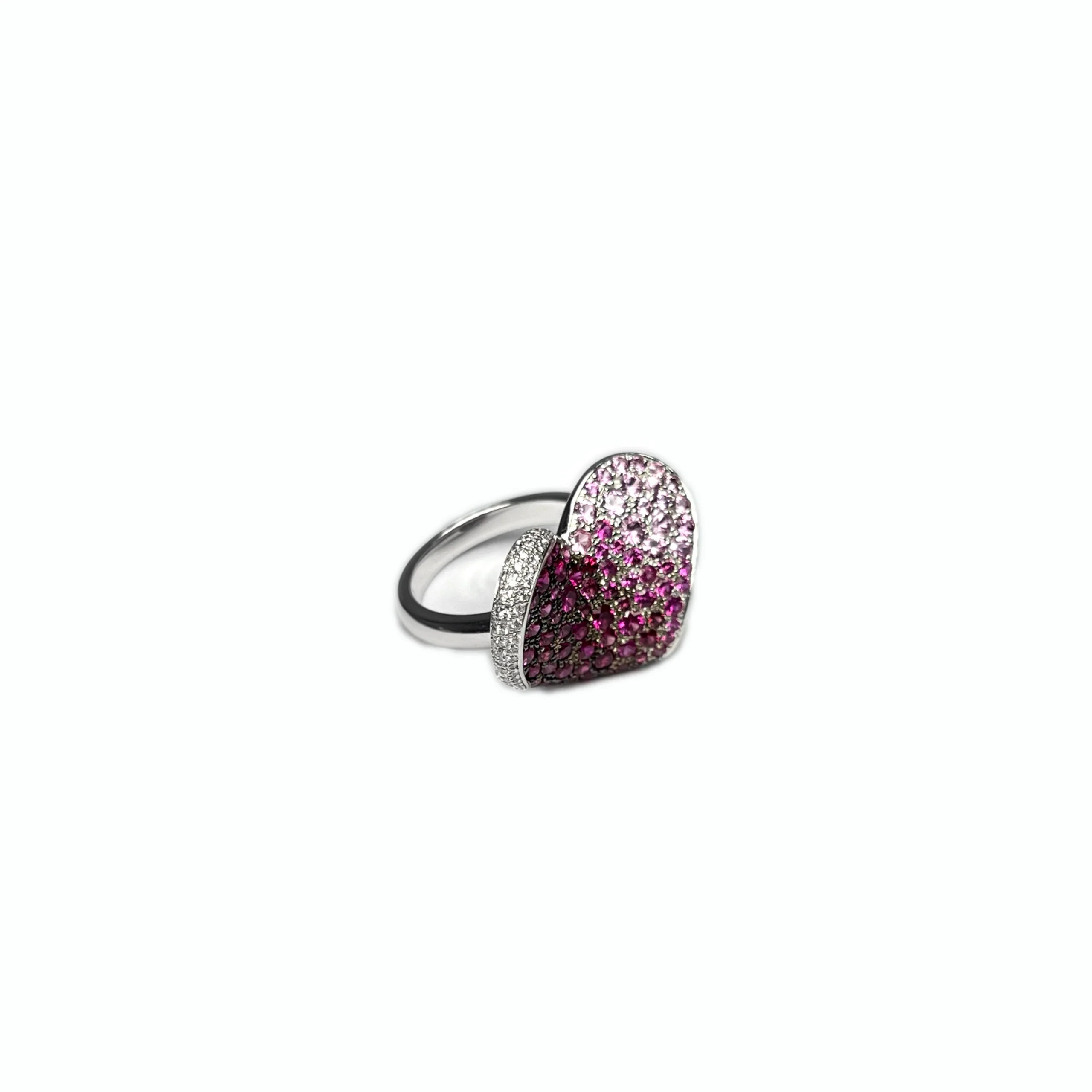 Chopard 18k White Gold Pink Sapphire Ruby Diamond Heart Ladies Ring - Image 4