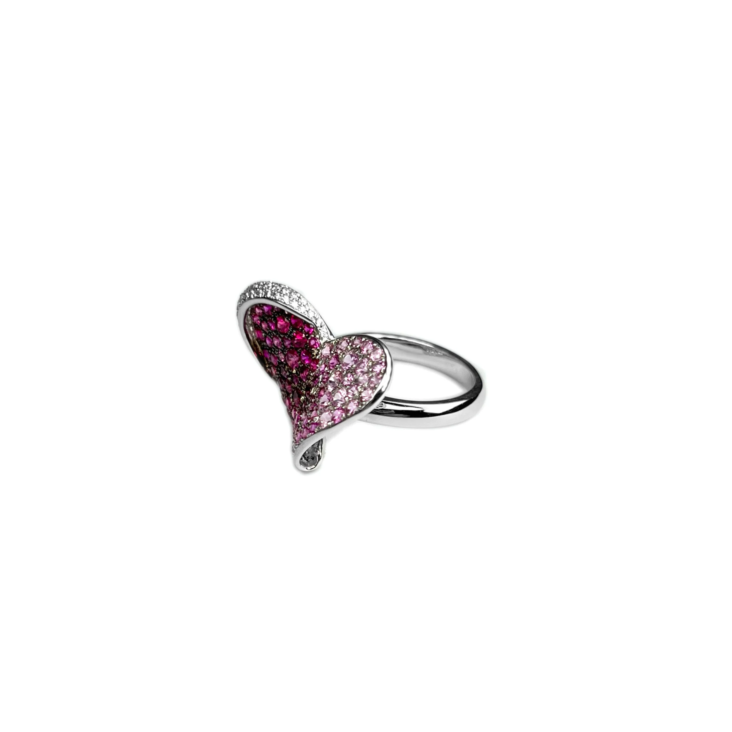 Chopard 18k White Gold Pink Sapphire Ruby Diamond Heart Ladies Ring - Image 5