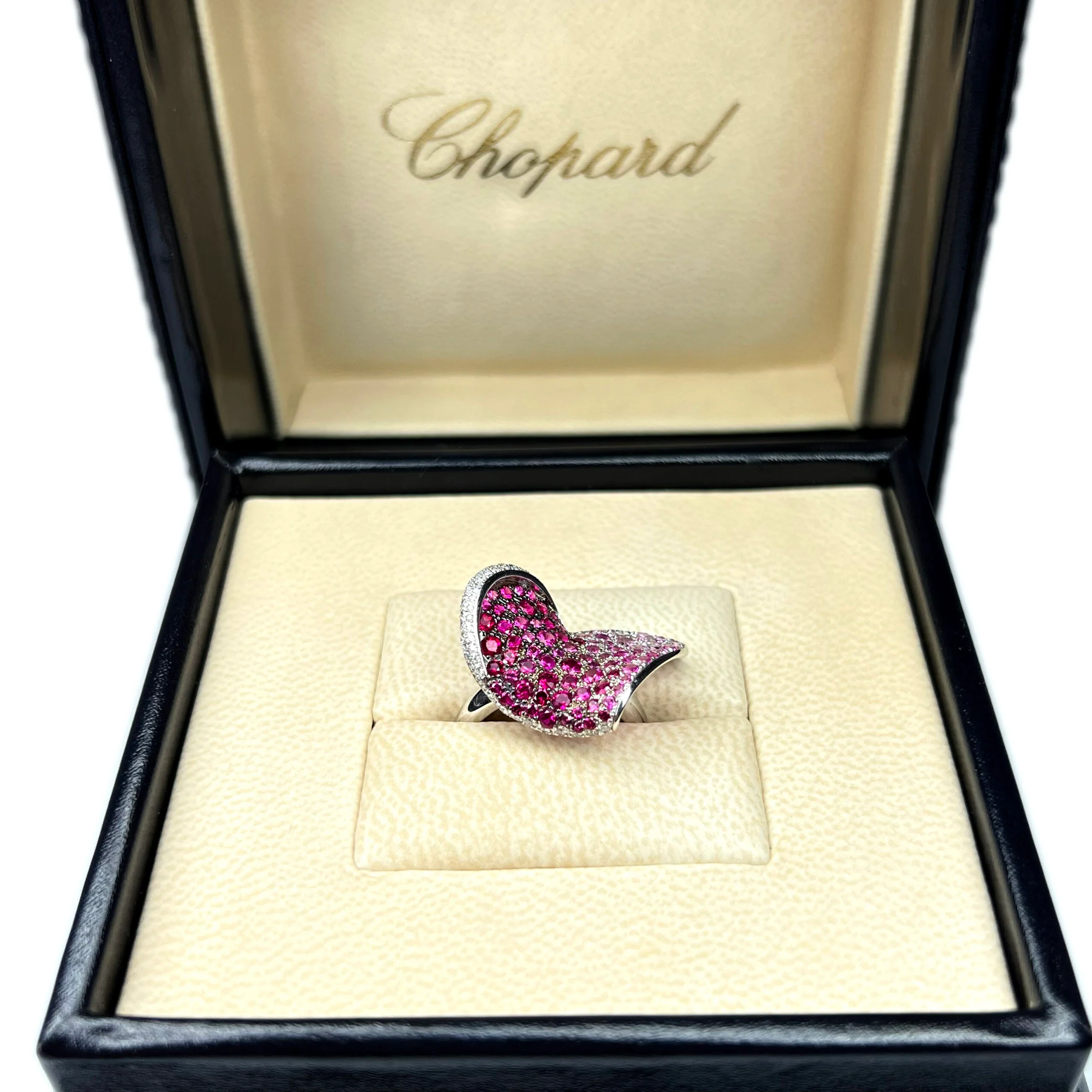 Chopard 18k White Gold Pink Sapphire Ruby Diamond Heart Ladies Ring - Image 8