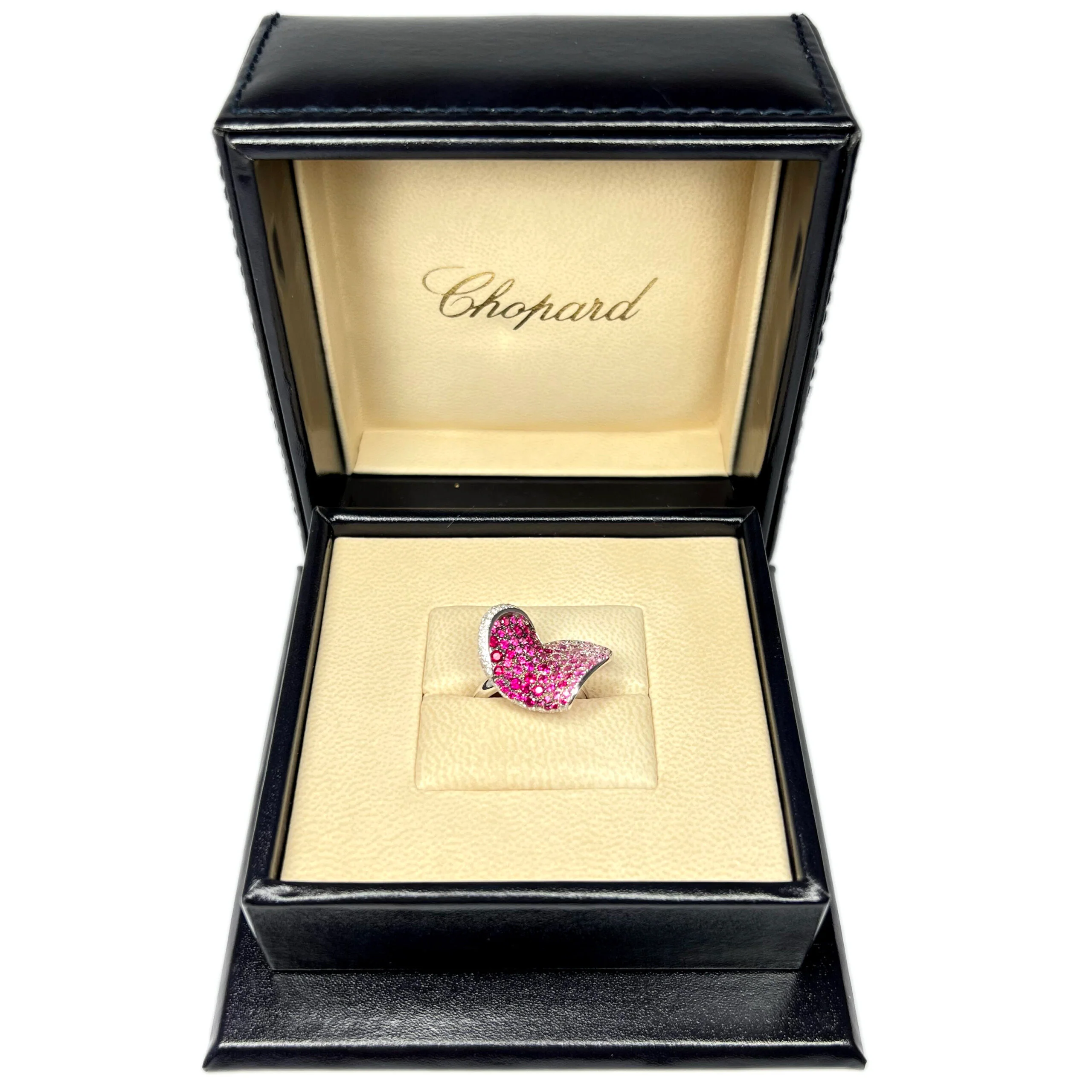 Chopard 18k White Gold Pink Sapphire Ruby Diamond Heart Ladies Ring - Image 9
