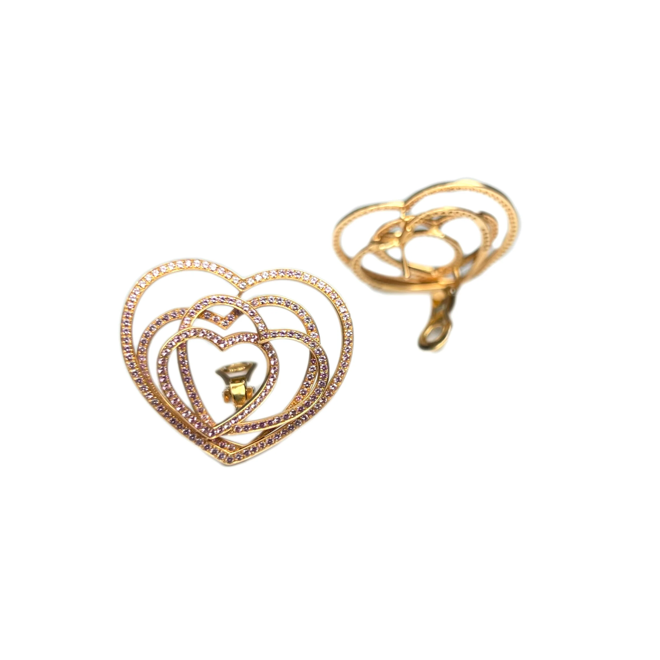 Chopard Cuorissimo Rose Gold Pink Sapphire Heart Ladies Earclips - Image 4