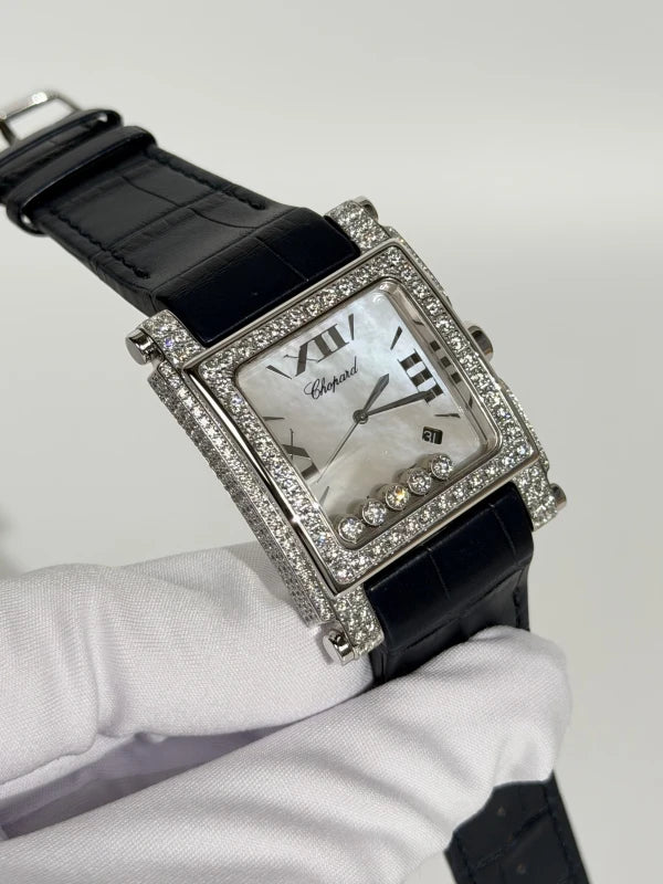 Chopard Happy Sport Square XL 18K White Gold & Diamonds Lady's Watch - Image 3