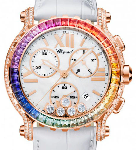 Chopard Happy Sport Chono Ethical 18K Rose Gold & Diamonds & Colored Sapphires Ladies Watch - Image 2