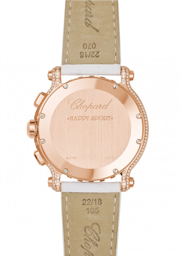 Chopard Happy Sport Chono Ethical 18K Rose Gold & Diamonds & Colored Sapphires Ladies Watch - Image 3