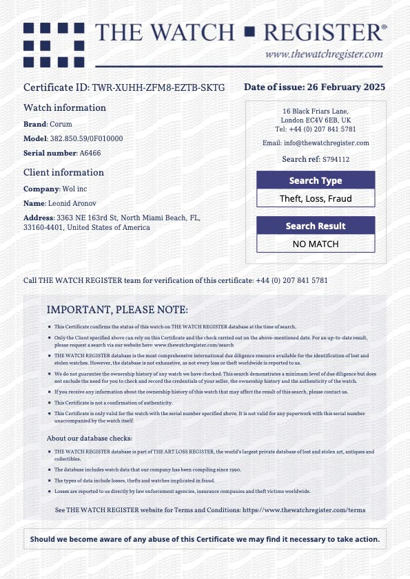 Corum Panoramique Tourbillon 18K White Gold Men's Watch - Image 9