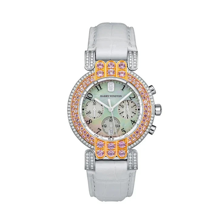 Harry Winston Premier Chronograph 18K White Gold & 18K Rose Gold & Diamonds & Sapphires Lady's Watch