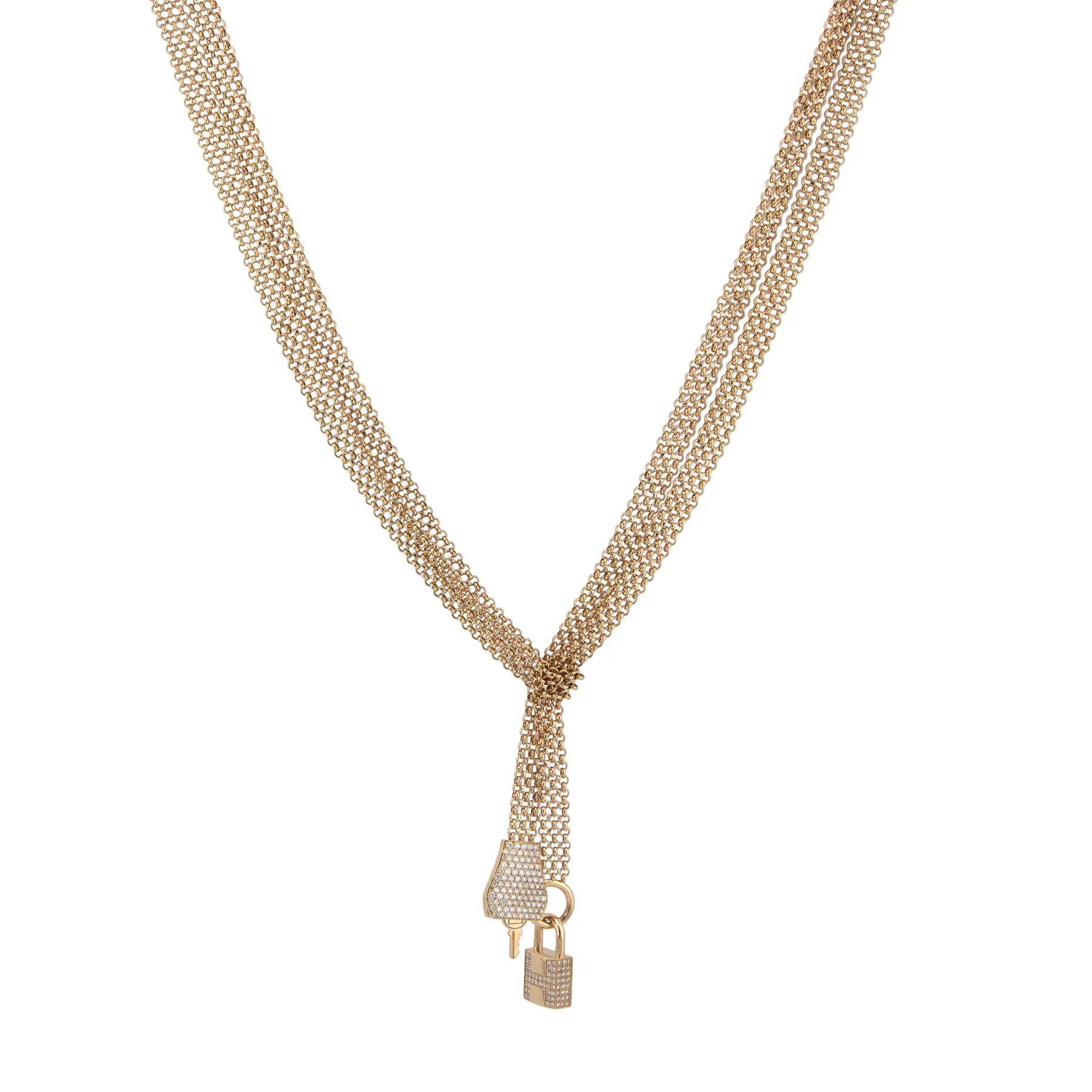 Hermes 18K Rose Gold Pave Diamond GM Collier Kelly Clochette Necklace - Image 3
