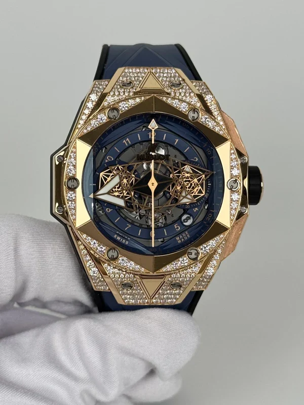 Hublot Big Bang Sang Bleu II 18K Rose Gold Blue Pavé Men's Watch - Image 2