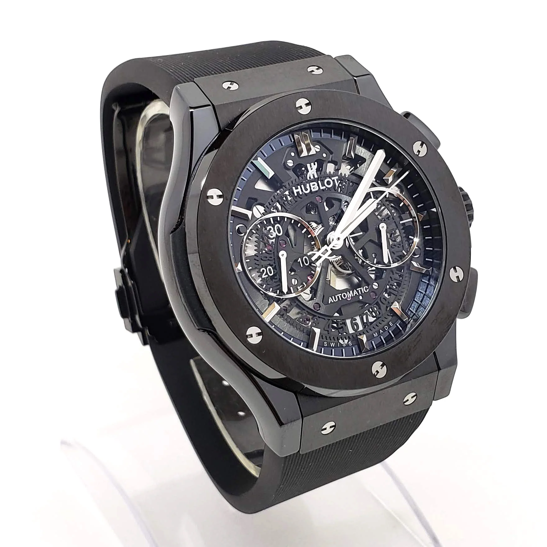 Hublot Classic Fusion Aero Chronograph Black Magic Ceramic Rubber Men's Watch - Image 4