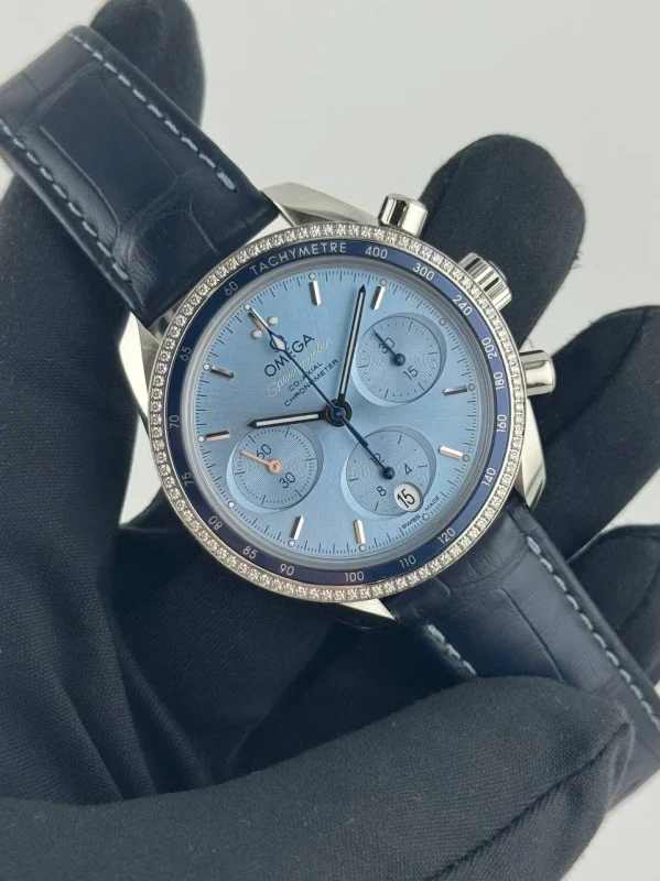 Omega Speedmaster 38 Co-Axial Chronograph Stainless Steel & Diamonds Lady's Watch - Image 4