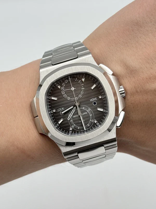 Patek Philippe Nautilus Chronograph Travel Time Stainless Steel Men's Watch - Image 8