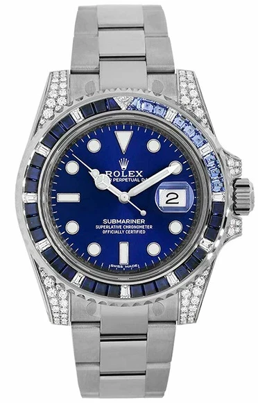 Rolex Submariner Date 18K White Gold & Diamonds & Sapphires Unisex Watch
