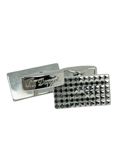 S.T.Dupont “Black Rain” Stainless Steel Cufflinks with 72 Diamonds - Image 3