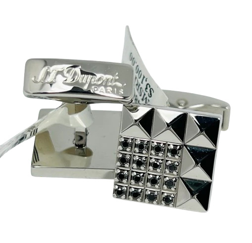 S.T.Dupont Stainless Steel Cufflinks with 32 Diamonds - Image 5