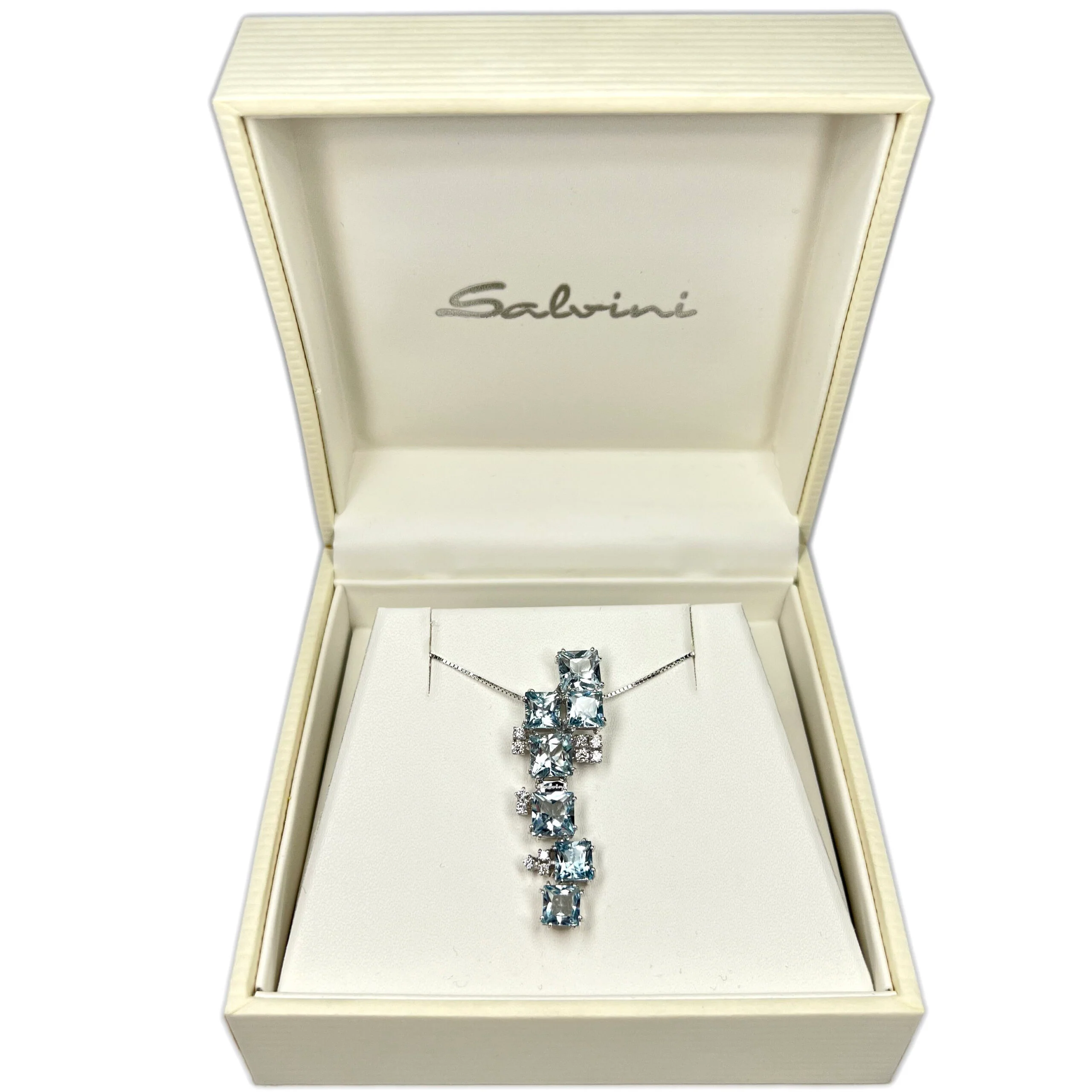 Salvini 18k White Gold Ladies Pendant with Diamonds and Aquamarines - Image 7