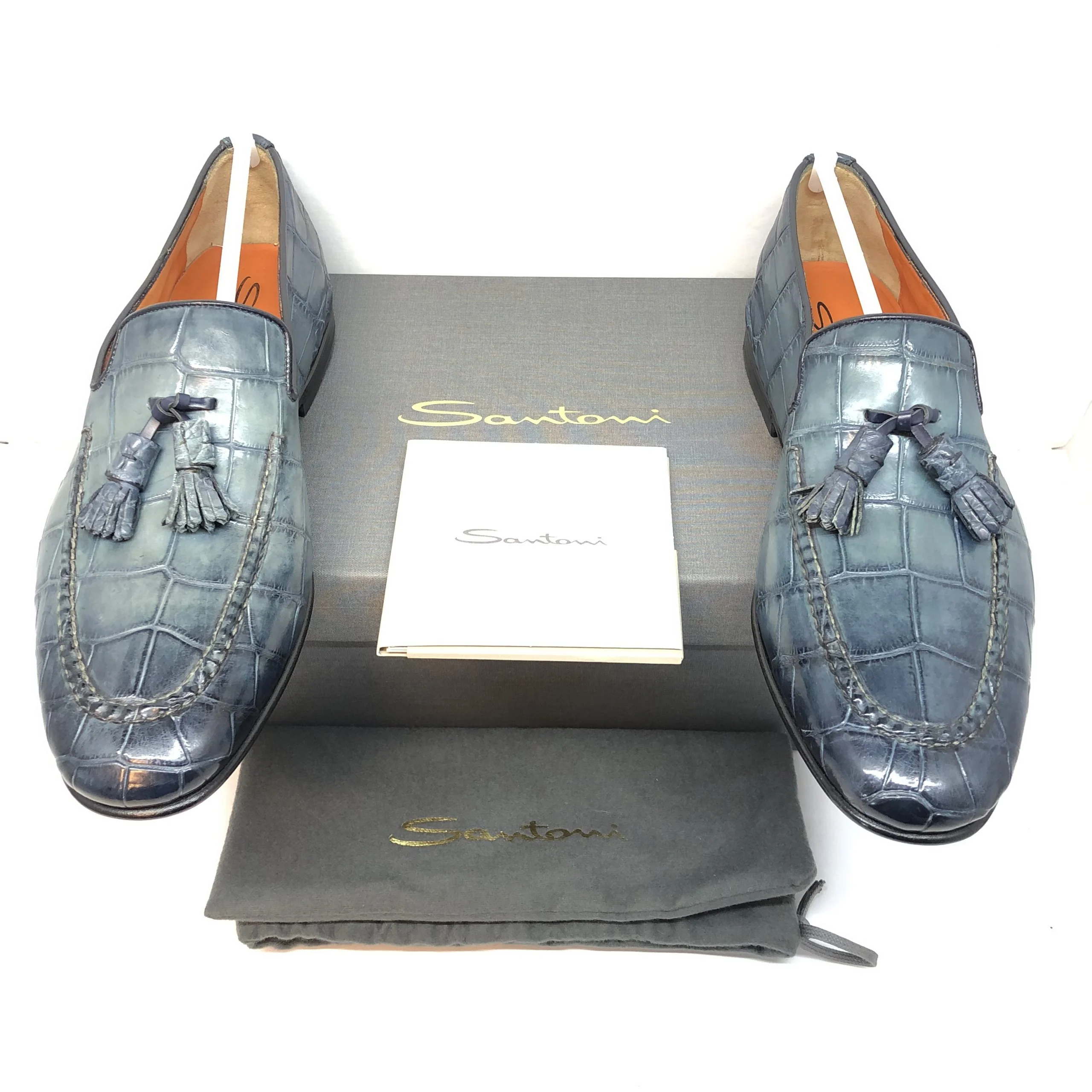 Santoni Blue Alligator Leather Men's Shoes - Image 7
