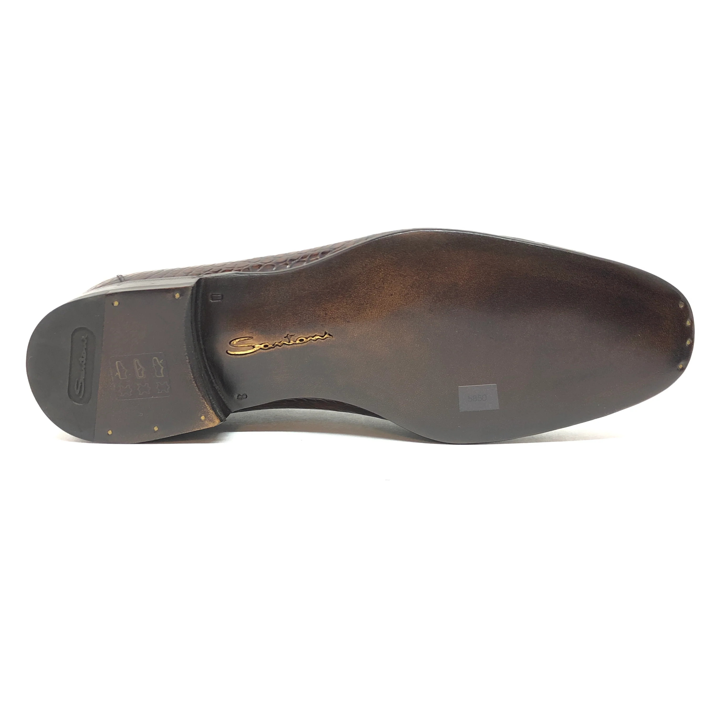 Santoni Limited Edition Brown Crocodile Leather Men's Shoes - Image 4