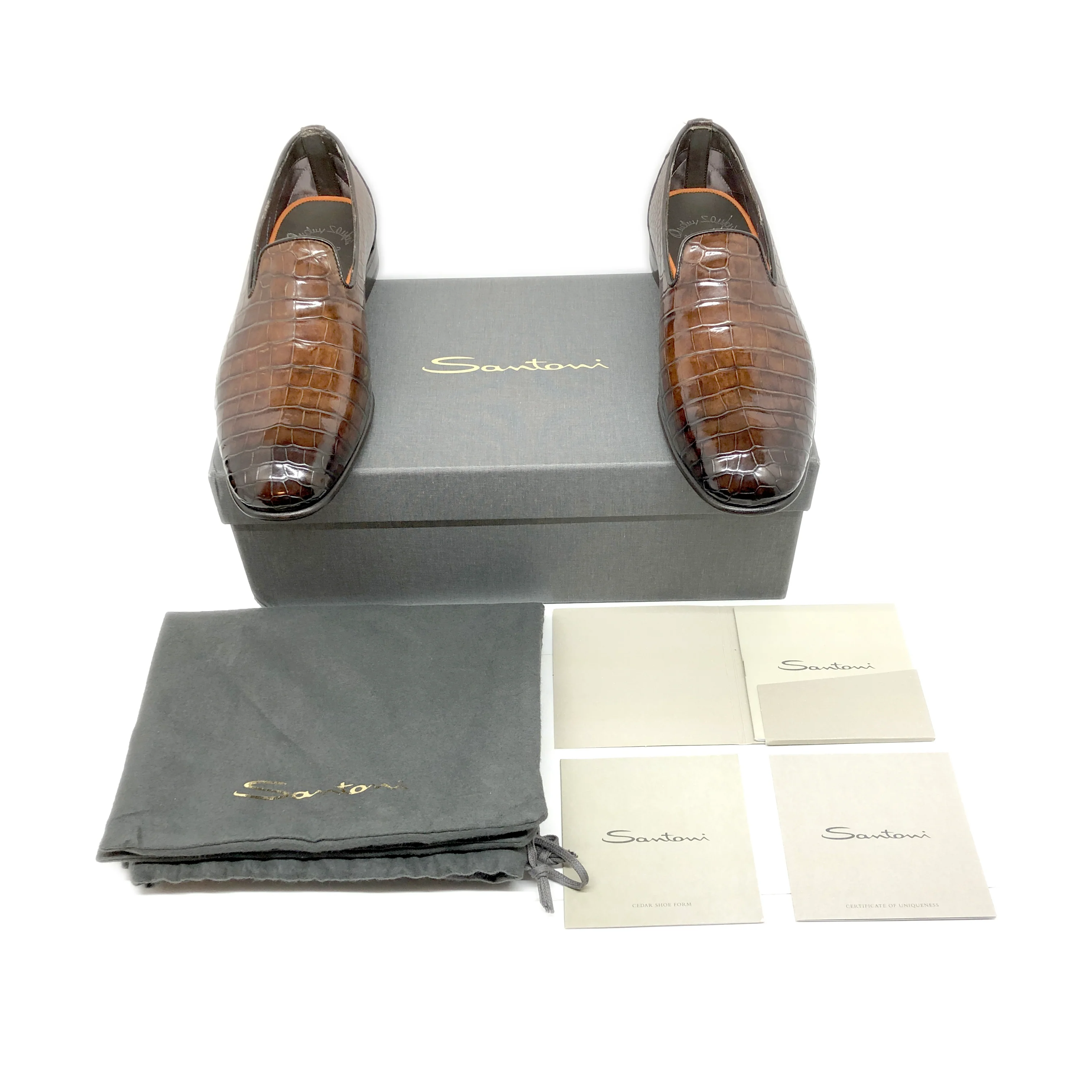 Santoni Limited Edition Brown Crocodile Leather Men's Shoes - Image 7