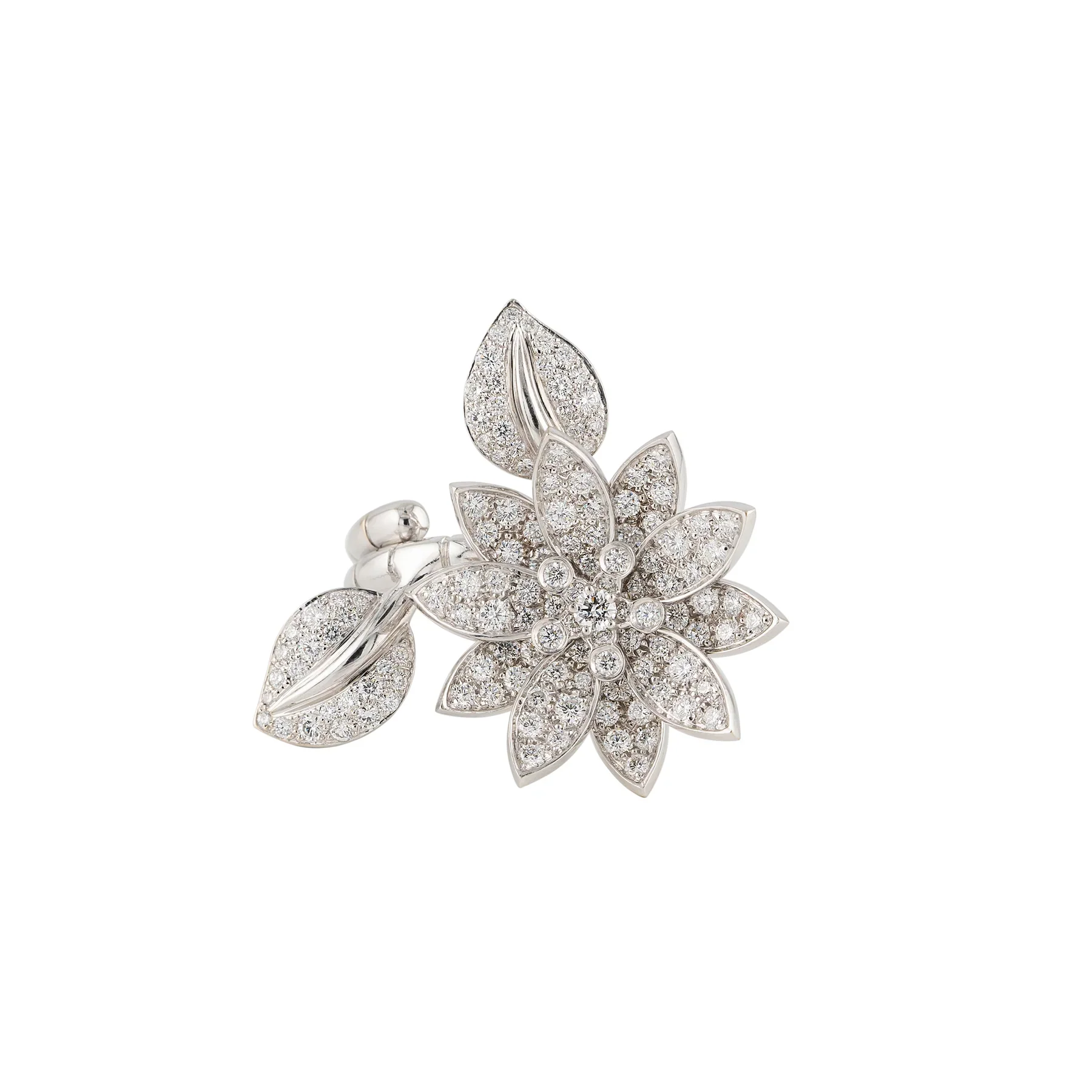 Van Cleef & Arpels 18K White Gold Lotus Between Finger Lady's Ring